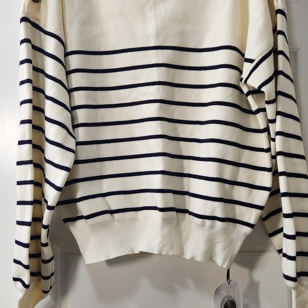 NWT - Cider Black and White Striped Sweater with Button Accents - Picture 3 of 12